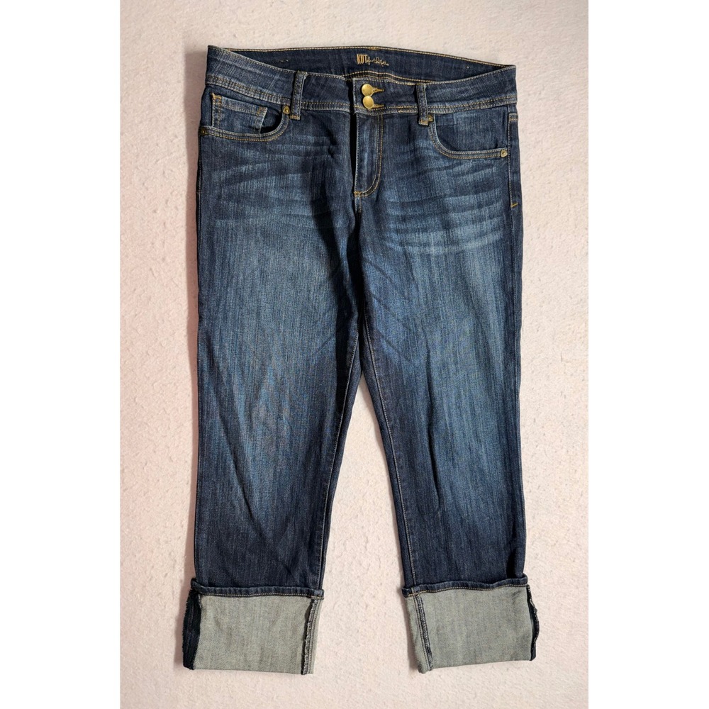 KUT from the Kloth Womens Dark Wash Cuffed Capri Jeans Blue Denim Size 10